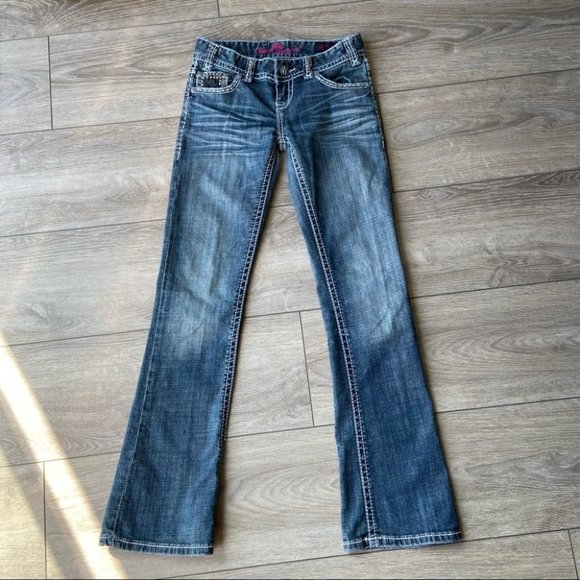 Rock & Roll Cowgirl Denim - Rock & Roll Cowgirl Studded Faux Leather Trim Bootcut Jeans